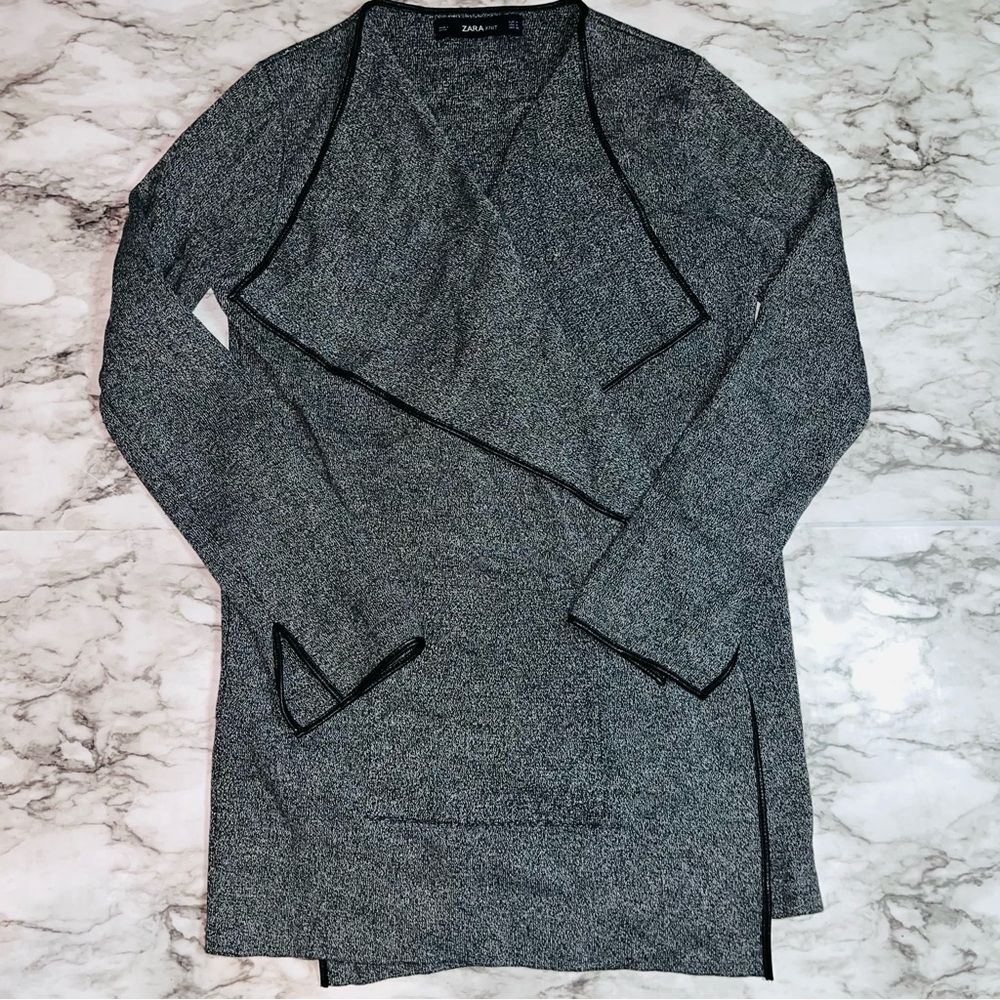 Zara Gray Knit Cardigan Women Size Md Open Front Draped Fold Over Sweater